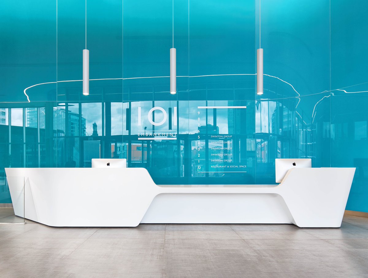 Designed by Flanagan Lawrence, 101 Embankment achieved a BREEAM rating of excellent and also won a number of awards including the RIBA North West Regional Award.

​#interiordesign ​#workplacedesign #receptiondesk #modularfurniture
​#modularity #workspacefurniture