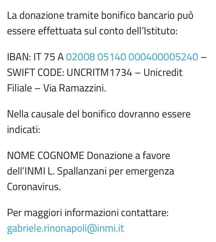 refrigeri's tweet photo. Possiamo aiutare lo Spallanzani con un piccolo contributo.
#coronavirusitalia
#COVID19 #iorestoacasa https://t.co/kInjt01eJw