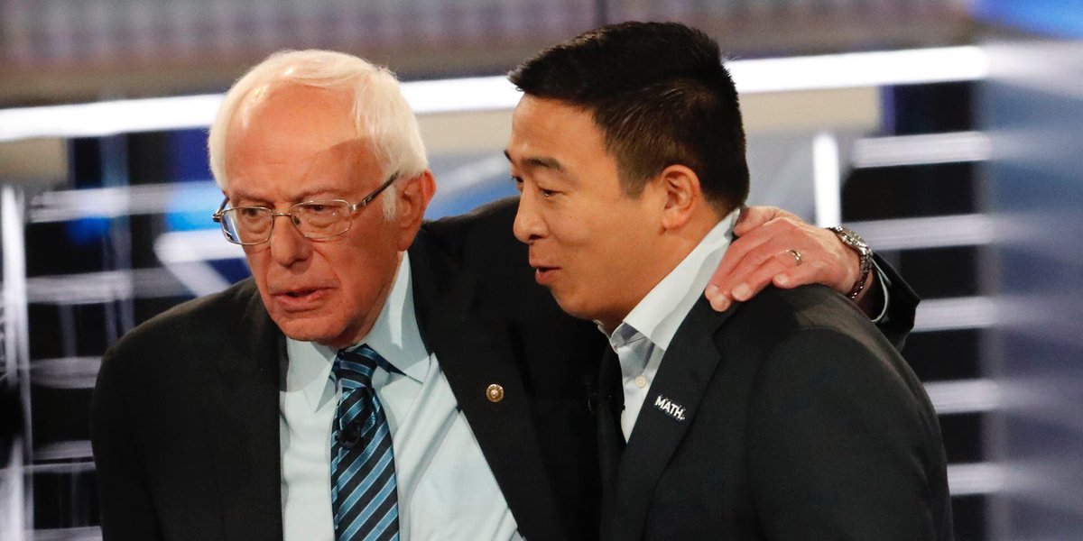 AndrewYang's tweet image. Bernie is a personal hero of mine. He inspired my campaign and demonstrated what is possible when you run on a vision for the country that touches people and improves lives. He is who he is and we all know what he stands for. A true warrior for the people - what I strive to be.