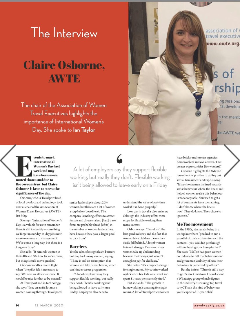 Whoa! Still shocking to read on page 14 of this weeks @travelweekly our wonderful Chair @cl_osborne describing how she heard about a WhatsApp group held between industry males where discussions on top travel “totty” are being had #InternationalWomenDay2020 #travelweekly