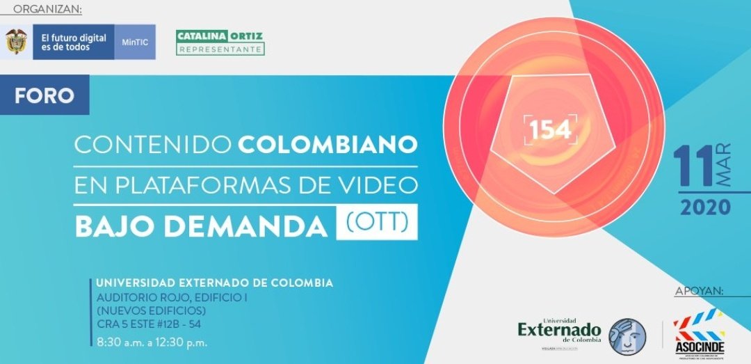 IAMantillaG's tweet photo. #AEstaHora en la @UExternado inicia el foro: ‘Contenido colombiano en las plataformas de video bajo demanda’, espacio en el que expertos analizarán y discutirán sobre este tema. Los invito a seguir la transmisión por señal de @RTVCco 👉🏻 https://t.co/lCbc7Ct5oZ
#ColombiaEnDigital https://t.co/SpNFnKEBAy