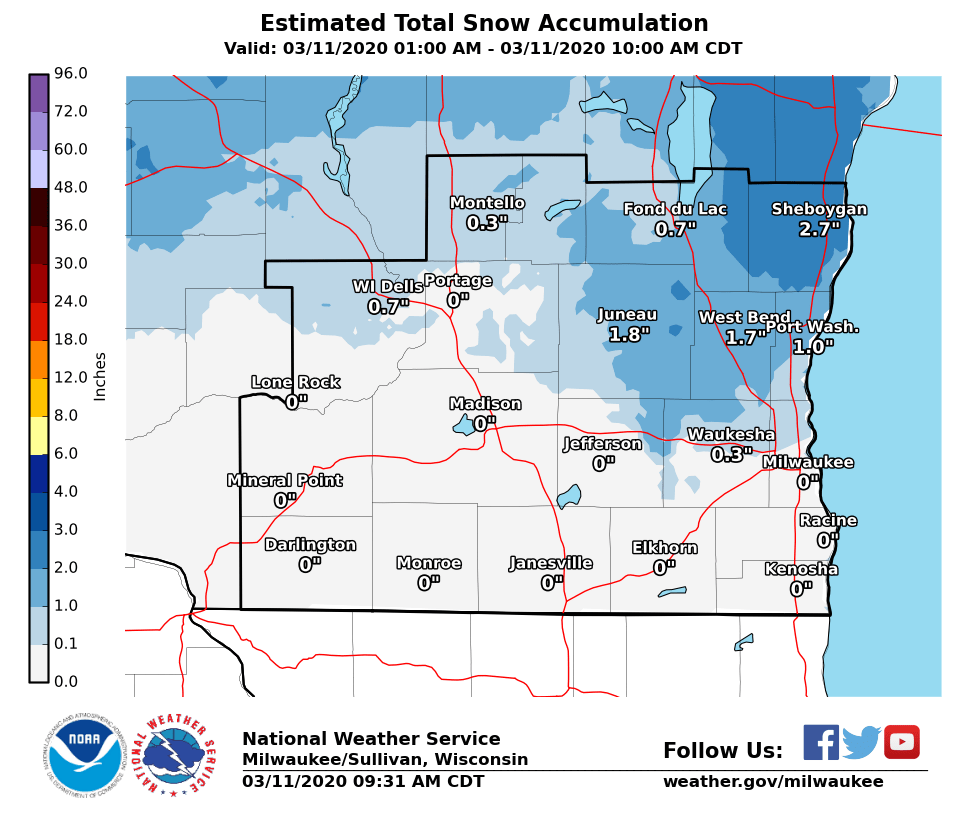 Here is an estimate of the snowfall from overnight into early this morning based on the reports we have received. - PC #swiwx