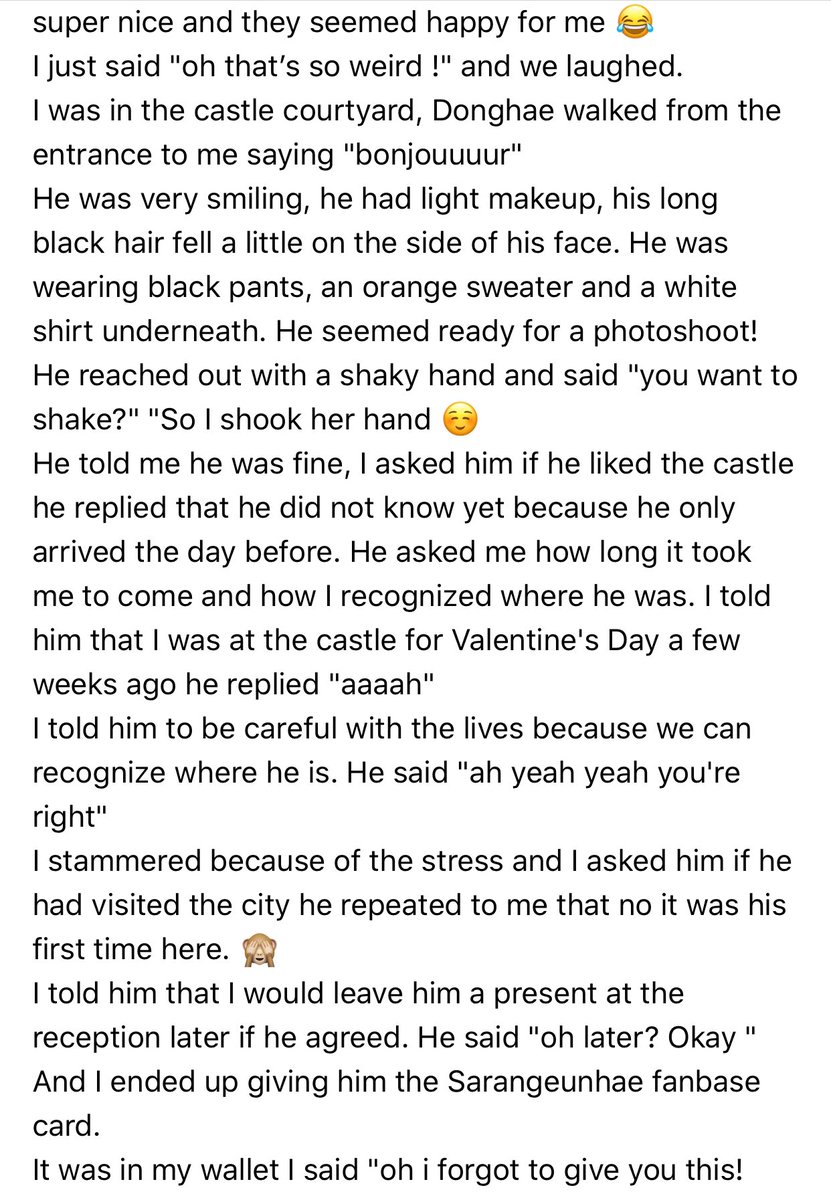 Sarang_EunHae's tweet photo. (FAN ACCOUNT) 200311

Hi guys ! Here’s my little story time about my meeting with Donghae ! Hope you enjoy it and I wish to all of you to meet him too. Thank you for your support 💙
French version is coming! https://t.co/GniPCKUqdM