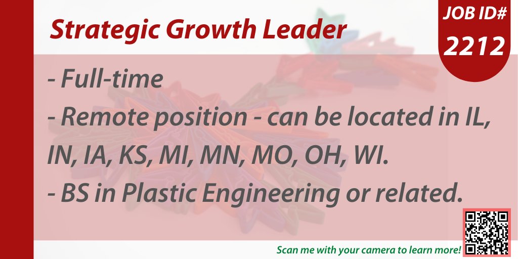 Check out this job! 

#growthleader #strategicgrowth #recruiter #recruiting #plastic #jobopening #staffing