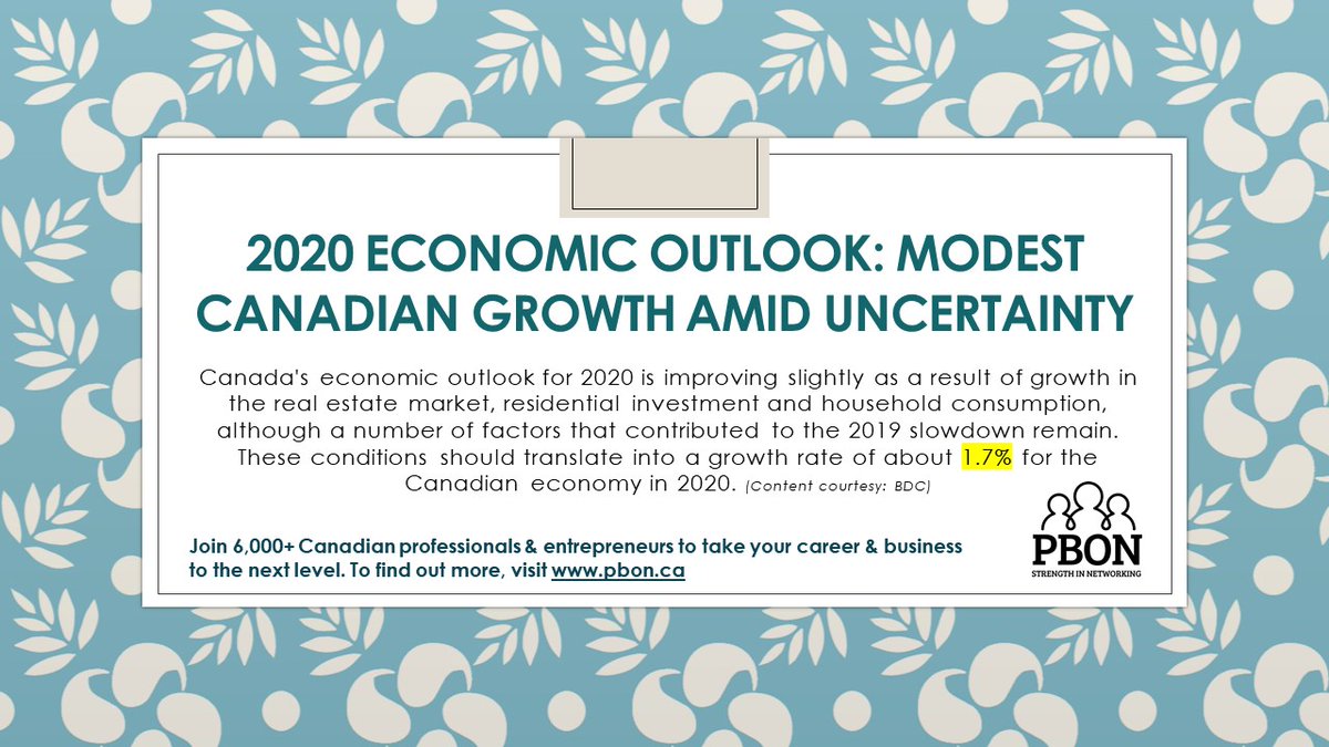 #2020 #Canada #economic outlook: #Growth in the #realestate market, #residentialinvestment and #householdconsumption should translate into a #growth #rate of about 1.7%. (Content courtesy: BDC)

To read full article, click here: bit.ly/pbon-resource_…