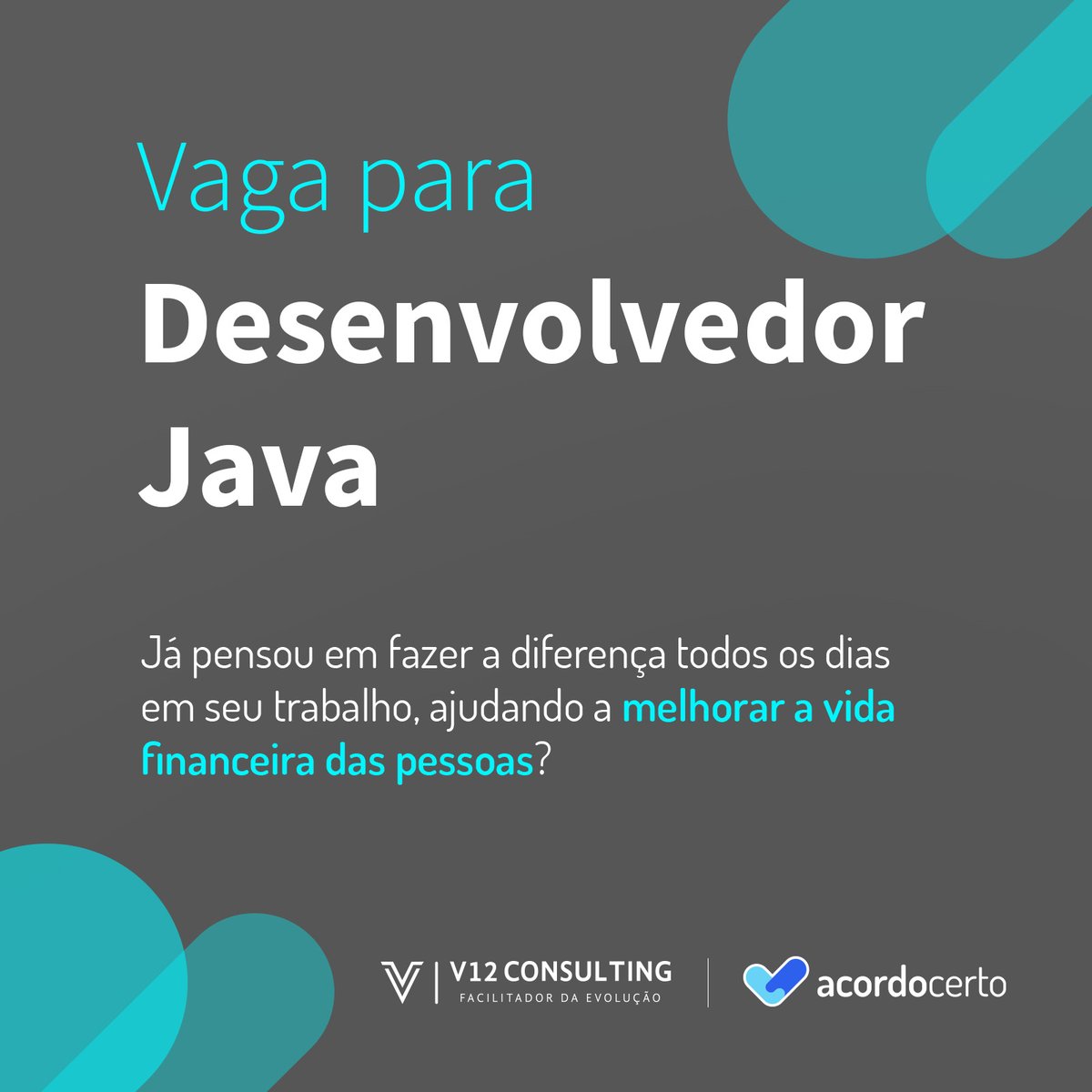 V12Consulting's tweet image. Possui experiência com Java, Spring Boot e API/WebService?
Envie seu currículo para mayui.becker@v12consulting.com.br
#vagassp #desenvolvedorjava #desenvolvedores #tecnologia #goacordocerto #somosv12
