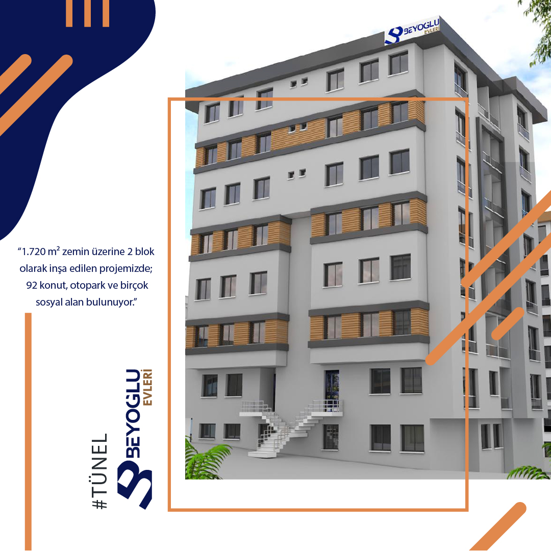 Toplam 1.720 m2 zemin üzerine 2 blok olarak inşa edilen projemizde; 92 konut, otopark ve birçok sosyal alan bulunmaktadır. #eyüpsultan #beyoğluevleri #tünelprojesi #satılıkkonut #satılıkdaire #avrupayakası #güzeltepekonut #alibeyköy #emlak