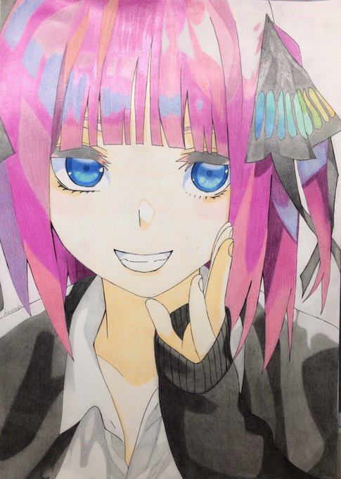 hirosodaさんがTwitterに投稿した中野二乃(五等分の花嫁)のイラスト。