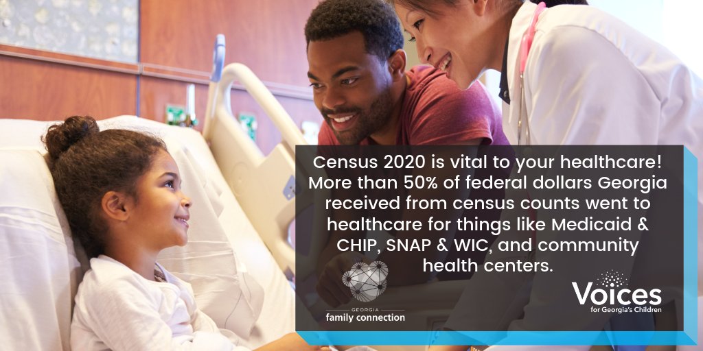 HealthyFutureGA's tweet photo. #2020census is vital to your healthcare! More than 50% of federal dollars Georgia received from census counts went to healthcare for things like Medicaid/CHIP, SNAP/WIC, and health centers. #everyonecounts #Georgiacounts https://t.co/5Xi2Baxqna