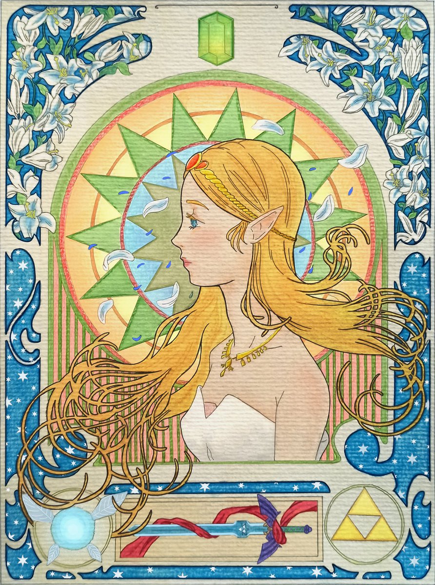 tau_ren_art's tweet photo. Day 28 : Gemstone
.
#zelda #zeldafanart #zeldaedit #artwork #mixedmedia #artnouveau #gemstone #gem #triforce #ink #reltober #linksword #link #watercolor #pencils #digitalpaint #zeldaphantomhourglass #illustration #sketchbook #legendofzelda #fairy #alphonsemucha #referenceused https://t.co/HbgRPPSD6r