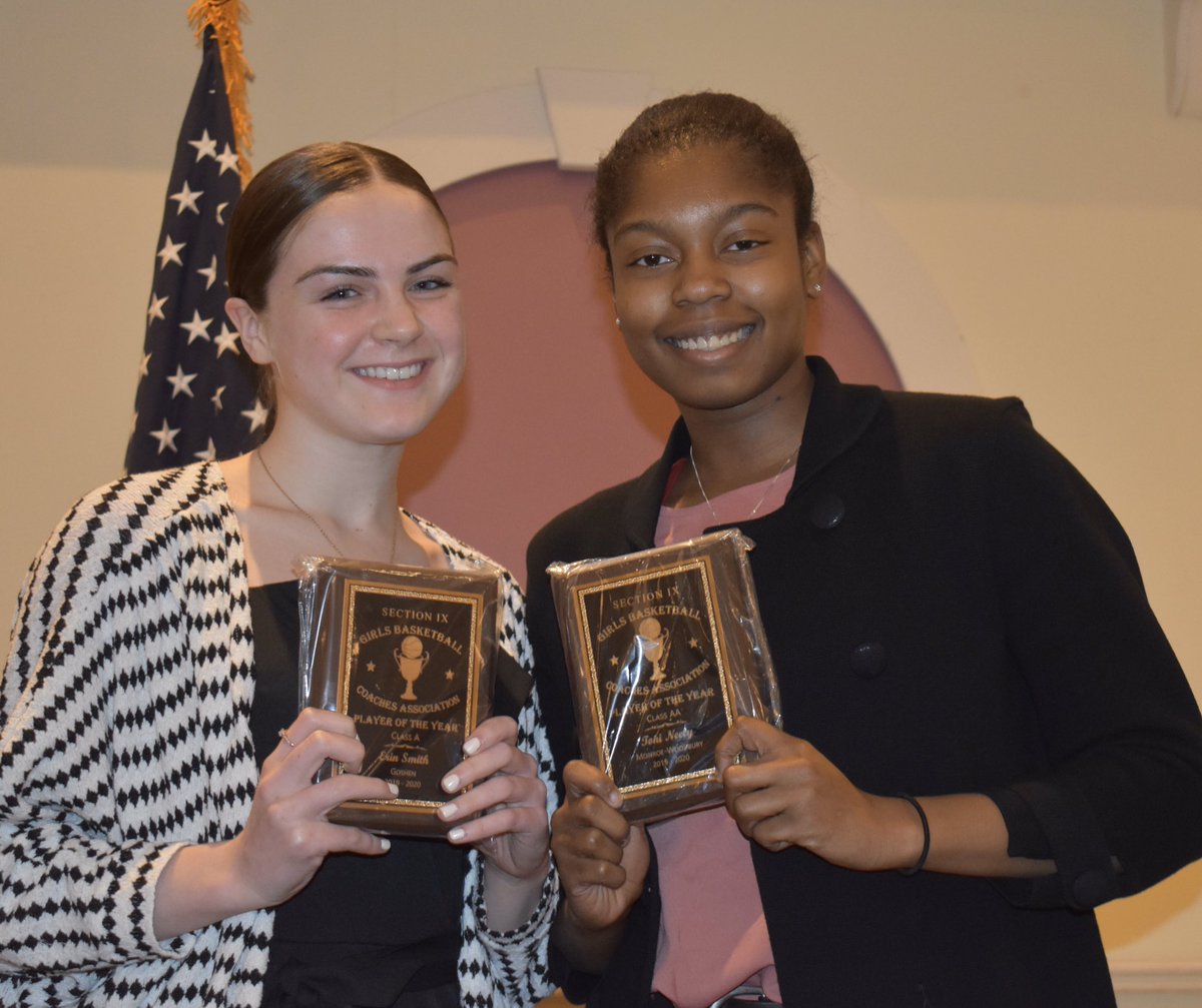 #V845 Girls Hoops Goshen senior Erin Smith and Monroe-Woodbury senior Toni Neely were named Class A and AA players of the year at Section 9 Top 50 Awards Dinner
