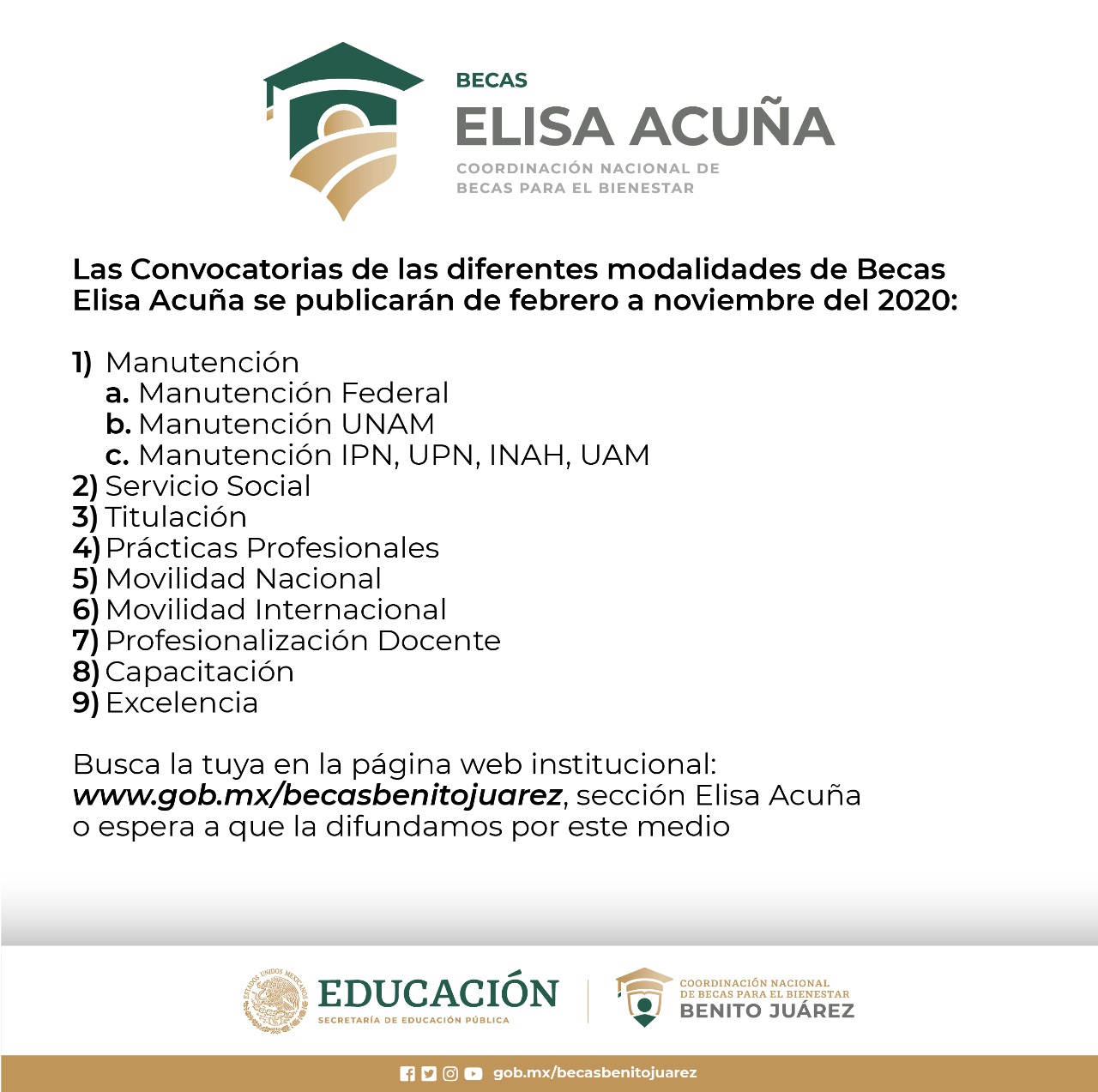 Becasbenito On Twitter Recuerda Que Las Convocatorias De Las Diferentes Modalidades De Las Becaselisaacuna Se Publicaran De Febrero A Noviembre De 2020 Todas Las Becas Tienen Distintas Fechas Y Requisitos Te Sugerimos