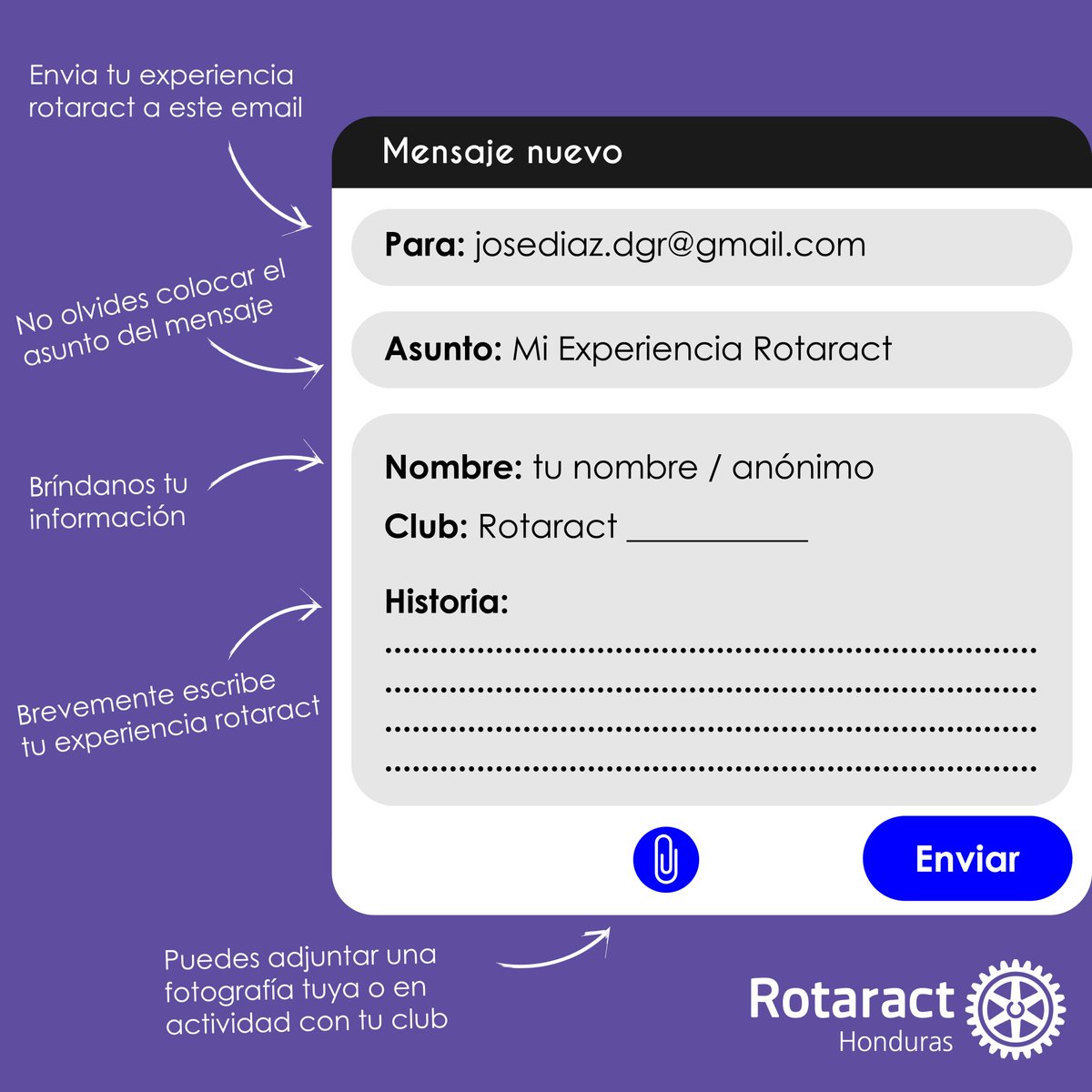 Esta Semana Mundial de RTC, los invitamos a participar en nuestra actividad "Experiencia Rotaract", queremos escuchar sus experiencias, anécdotas o momento RTC que marco sus vidas y que sirvan de inspiración para otros.

Estaremos posteando toda la semana mundial RTC

#rtcweek