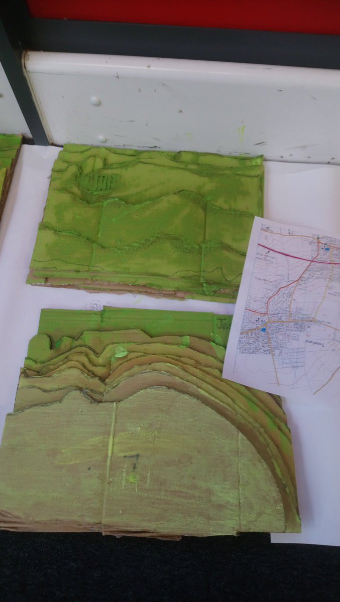 5_stm's tweet photo. During our fieldwork day, Year 5 have made Ordnance Survey maps using cardboard for contour lines. https://t.co/CCfSCaCHT7