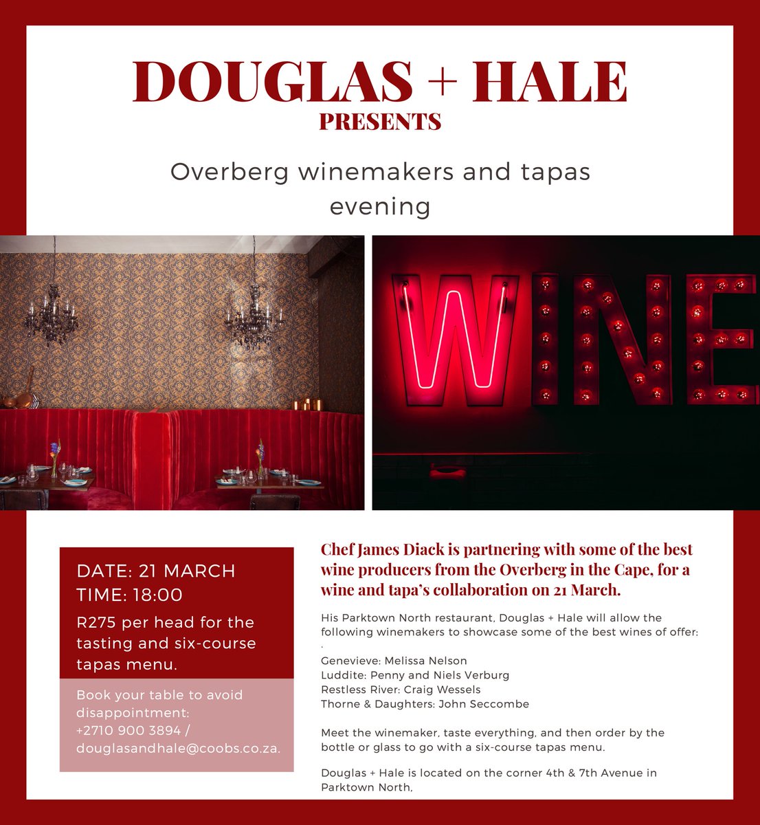 It doesn’t get better than wine and tapas! Join us for an evening of incredible food and exquisite wine, book now to avoid disappointment!