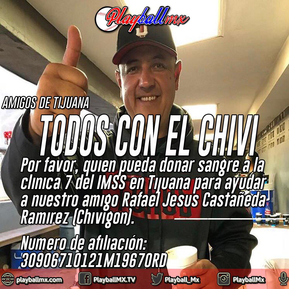 ⚠️ ATENCIÓN ⚠️ ⭕️ Familia del Baseball, hacemos el llamado una vez más para que nos sumemos a la campaña: ‼️Todos con el Chivi‼️ nuestro amigo Rafael “Chivigón” Castañeda, necesita nuestra ayuda‼️