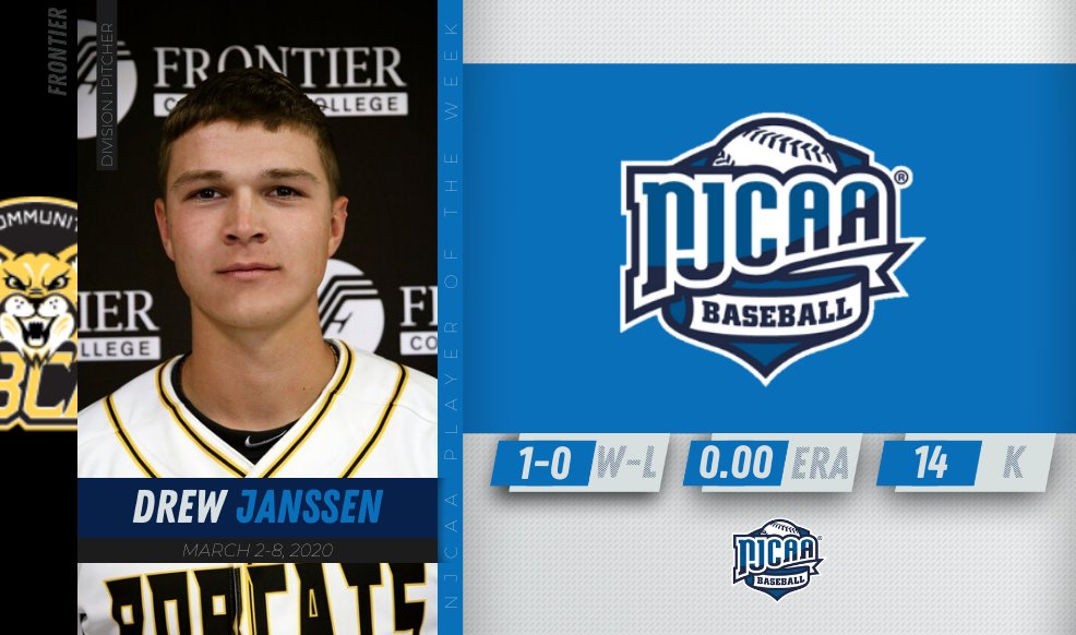 No slowing down for Drew Janssen💪

Janssen's strong rookie campaign continued with 8.1 innings of no-hit ball to pick up this week's #NJCAABaseball DI Pitcher of the Week honor!

#NJCAAPOTW