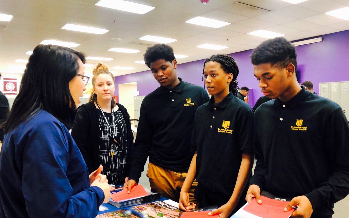 HowardFullerCA's tweet photo. Our annual College Fair is underway! Scholars are excited as they learn about their post-high school options. #CollegeBound #EnrollTodayHFCA @jparkermastin @Smith4one4 @HowardLFuller #MKE @MMSAcademy @TheEnviSchool @MilwCollegePrep @MScholars_NHA
 @StMarcusSchool https://t.co/NsnwnxmrSe