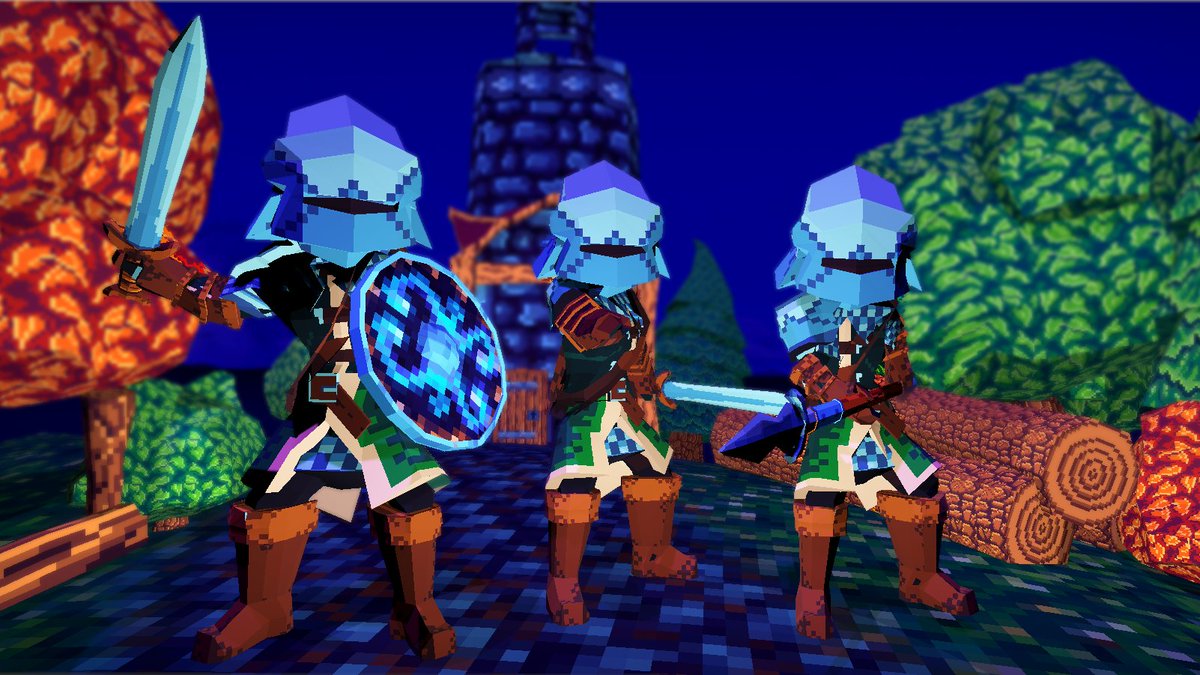 Hey Twitter! Our artist Andi made a new enemy, the evil nightmare imp. 😈

Having done that, he figured he needed to make some guards too, to protect the innocent townsfolk from their nightmares! 🤴🦸‍♂️🤹‍♂️

---
#indiedevhour #indiedev #lowpoly #pixelart #adventure #madewithunity