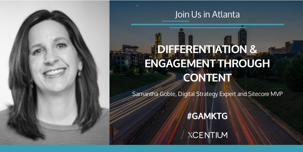XCentium's tweet photo. "The opportunity to differentiate through #content can be overwhelming--but it doesn’t have to be. I believe in getting past the overwhelm by prioritizing and implementing #personalization iteratively— #optimizing along the way," @SamG29446437
@icsummits #GAMKTG #SitecoreMVP https://t.co/vxBkgI9SCA