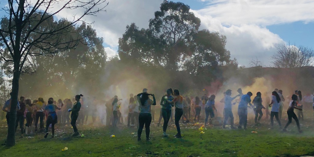 UniKent's tweet photo. Our students enjoyed celebrating Holi spring festival this afternoon! #Worldfest2020 https://t.co/v6UwDTdCxg