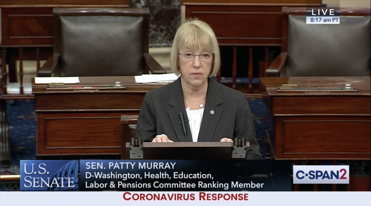 Senator Patty Murray stands on the Senate floor to request a vote on her paid sick days legislation.