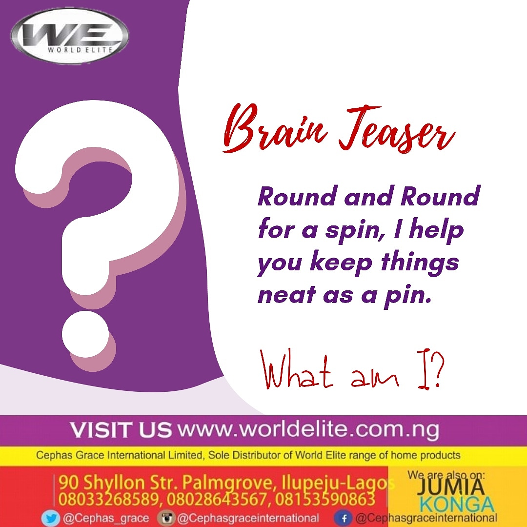 Cephas_Grace's tweet photo. The simplest riddle ever! 

Round and Round for a spin, I help you keep things neat as a pin.

What am I? 

Find the answer here https://t.co/E0VIZCEQee
#WednesdayMood
#wednesdaytips #wednesdayriddle #riddles #bestbrains #WorldElite #Cephasgrace https://t.co/Un2uKAzGQs