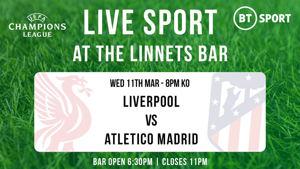 RuncornLinnets's tweet photo. Liverpool vs Atletico tonight at The Linnets Bar! π¨β½οΈ
A perfect opportunity to watch Liverpool, have a pint & raise money for your club. ππ #OurRuncorn https://t.co/byOAO5R4kn
