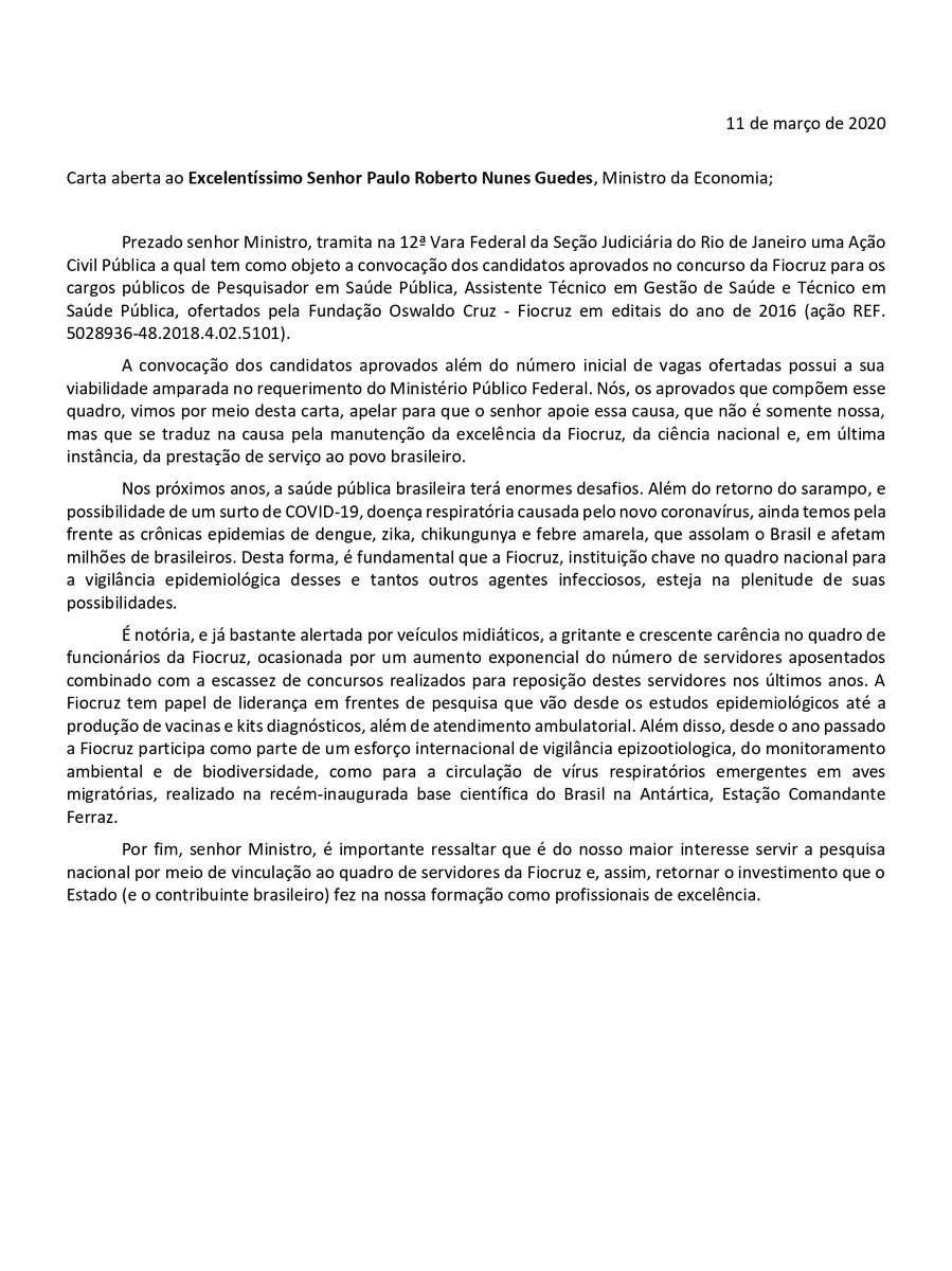 AmaroSilva77's tweet photo. Protocolamos hoje, junto ao @MinEconomia uma carta aberta requisitando a CONVOCAÇÃO dos pesquisadores aprovados no último concurso da @fiocruz. Peço encarecidamente RT dessa iniciativa. #convocaGuedes; #ConvocaFiocruz. #aprovados2016 https://t.co/nAOjfTVQE7