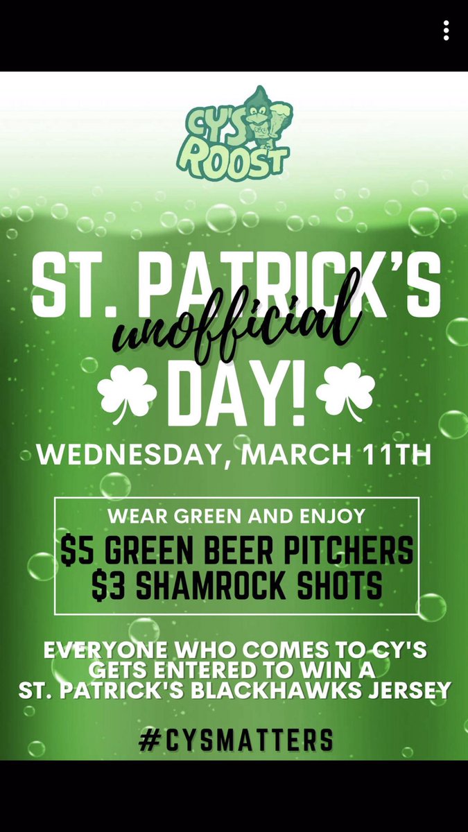cysroostames1's tweet photo. First Five teams to Retweet and reply with a team name gets to play Pong tonight for $5! Don’t forget to wear GREEN tonight! https://t.co/jCRysIjXOW