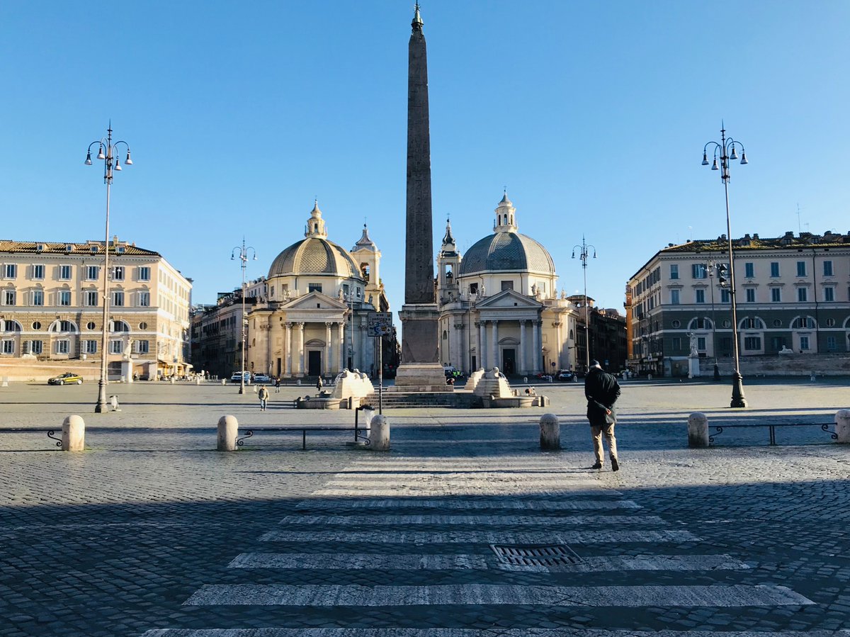 Anduelan's tweet photo. Lonely #Rome. Old man walking on the empty streets of the eternal city #coronavirus #piazzadelpopolo https://t.co/ua1xkxfWW9