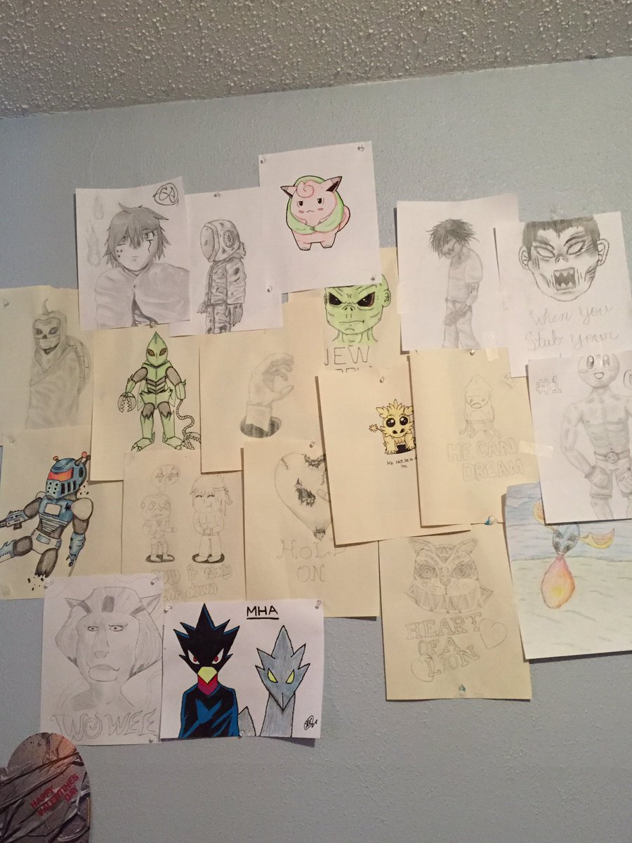 J0XINZ's tweet photo. My art wall is getting bigger and bigger as the years go on. https://t.co/GfvfDZvraU