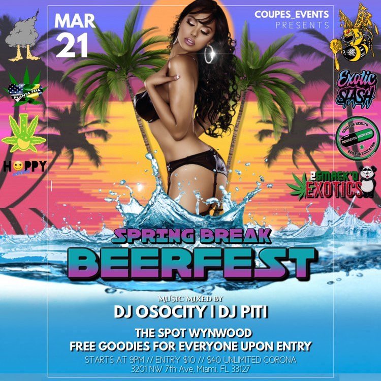 2smackdExotics's tweet photo. Saturday March 21st we’ll be in the building for Spring Break Beerfest 🔥‼️Purchase your tickets now with @coupes_events @bangcoupe before it’s too LATE 💯💯 Catch us while you can 🏎💨💨💨 Miami we OTW 🚨

#Getsmackd with @2smackdexotics while rolling it up with @2smackdpapers https://t.co/2xUh515s9Y