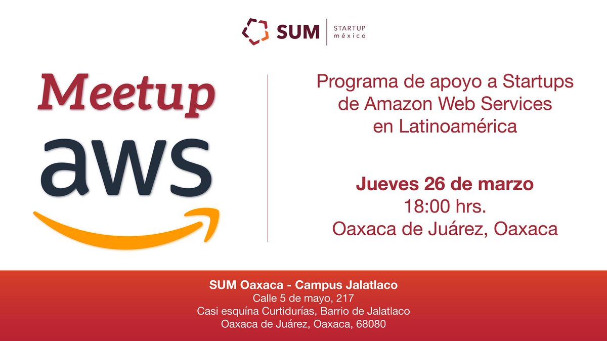Exitosos emprendedores en todos los rincones del mundo utilizan #Amazon para impulsar sus negocios. 🚀

¿Cómo lo hacen? Te invitamos a descubrirlo en el #MeetUp COMPLETAMENTE GRATUITO que Amazon México ofrecerá en #Oaxaca.

Registrate en bit.ly/2VIZtae