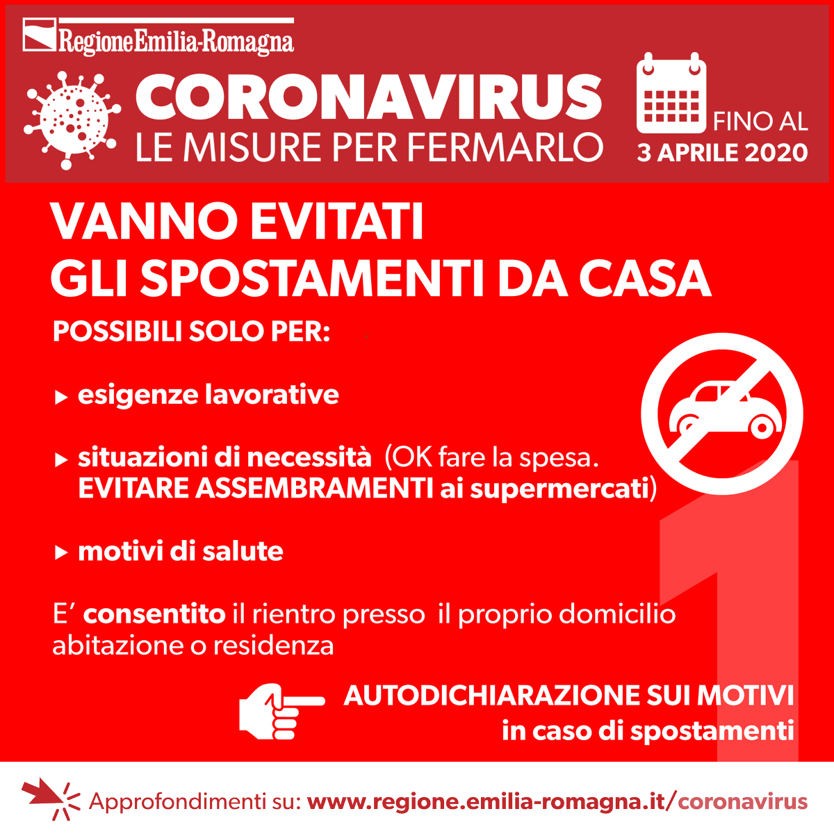 RegioneER's tweet photo. #CORONAVIRUS, le misure in vigore in Emilia-Romagna FINO AL 3 APRILE
📌 Informazioni, domande frequenti, numeri utili, indicazioni per le imprese su https://t.co/5jbdYu7Dro
#COVID19 #Covid_19 #COVIDー19 https://t.co/K1Xmu6W8qZ
