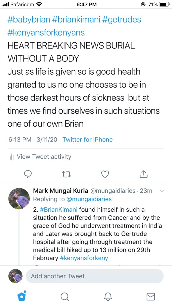 mungaidiaries's tweet photo. BURIAL WITHOUT A BODY
#babybrian #briankimani #getrudes #kenyansforkenyans #cancer
Please #retweet #share #Brian
#KENYANSFORKENYAN
#Kenyatta #williamruto #COVID19 #JKLive #Kamiti #NoWiraTuScam
#sharon #coronaviruskenya #CoronaVirusUpdate #Railaodinga #uhurukenyatta https://t.co/C9W8t9XQnl