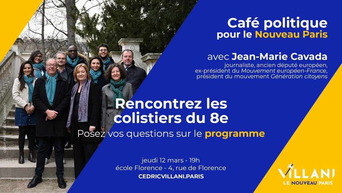 VillaniParis8's tweet photo. Demain jeudi 12 mars à 19h à l'école de la rue de Florence, @ibordry et ses colistiers du #NouveauParis 8 avec @VillaniCedric répondront à toutes vos questions sur leur projet pour l'arrondissement.
Avec le soutien de @JeanMarieCAVADA !
Inscriptions ➡️ : https://t.co/CWcK6Hpoup https://t.co/6P2RMGaDwF