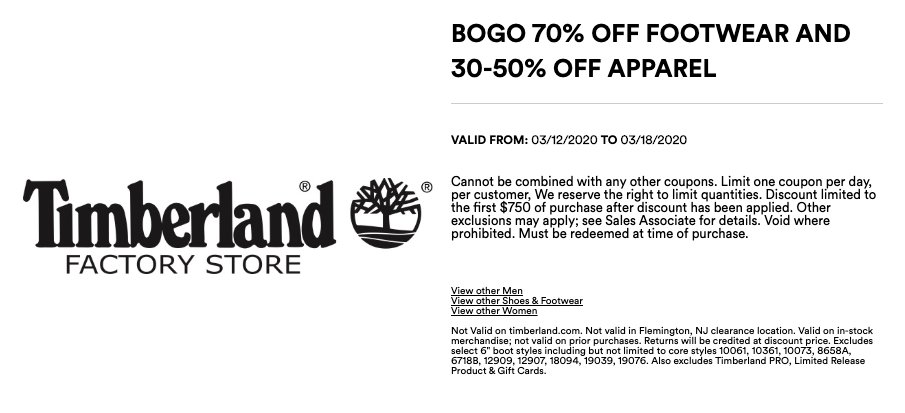 timberland factory store coupon