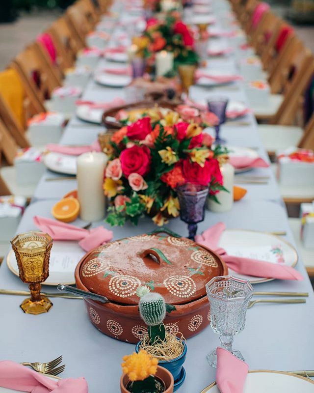 The most colorful tabletop! Our Emerie matte gold flatware, ariana glassware in amber, purple and clear, and haven white dinner plate were beautiful pops of color! #theartofrentals #premierepartyrents || Venue @maxwellhousepasadena | Planner @laurelandfey | Photography <a href="/lily/">Lily</a>…