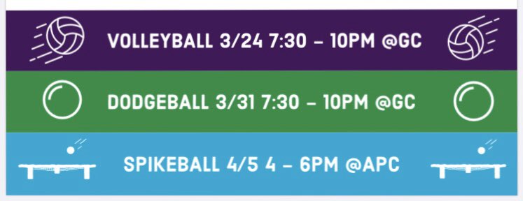 CspIntramurals's tweet image. Check out our One-Day Tournaments flyer! ⬇️

Registration is now going to take place on Presence so head there to sign up for the tournaments! 💯

Head over to the Intramurals Facebook Page for more info 🏐