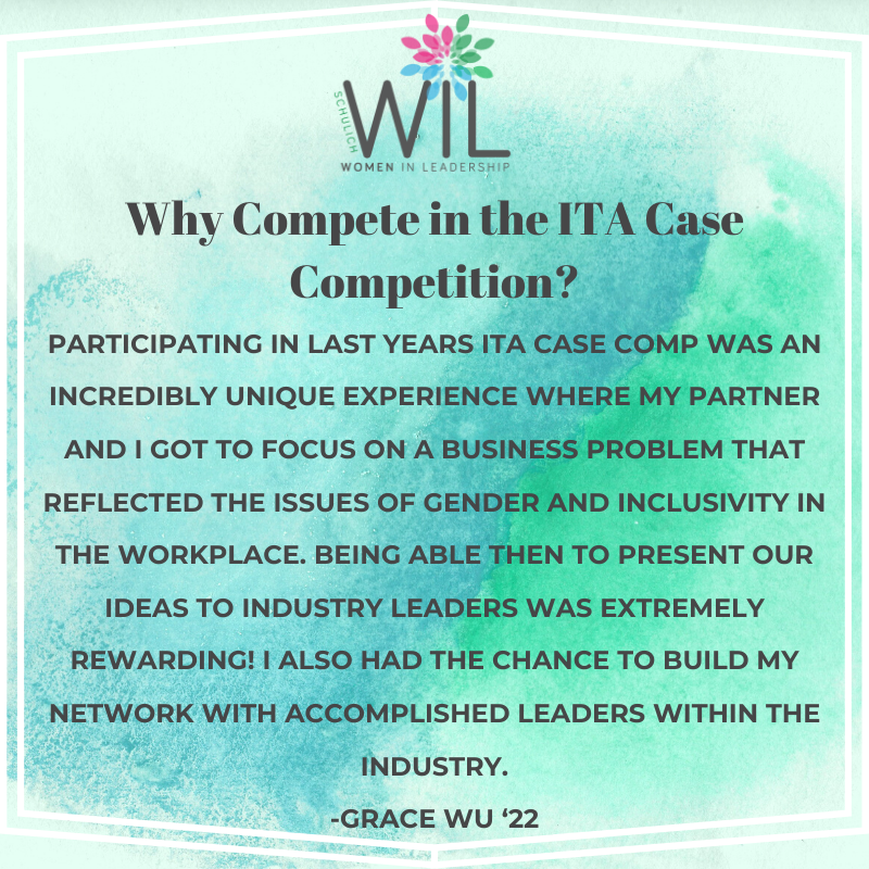 Hey Schulich!  
This is it! Case Comp registration will officially be ending today at midnight!! 
WIL members and/or Case Competition Participants - $40
Non-members - $50

Buy your tickets: ita-conference.cheddarup.com
Sign up for the ITA Case Competition: tiny.cc/casecompsignup