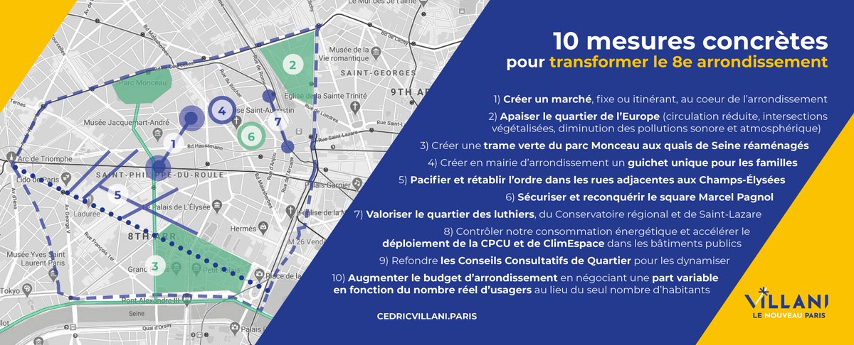 VillaniParis8's tweet photo. Et voici quelques unes des mesures concrètes du projet pour le #NouveauParis dans le 8e arrondissement https://t.co/ZSMo783ay7