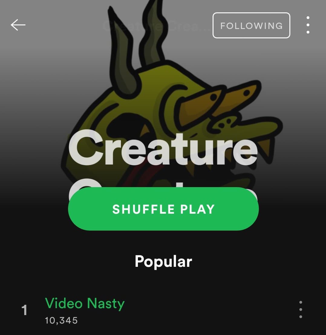 creature_tweets's tweet photo. HOLY $###!

‘Video Nasty’ now has over TEN THOUSAND PLAYS on #Spotify! That’s insane, we couldn’t do it without you! PARTY AT SEB’S HOUSE! 🥳 🎉 

#videonasty
#creaturecreatureuk
#unsigned
#wholelottaplays https://t.co/F6rwg7SEw2