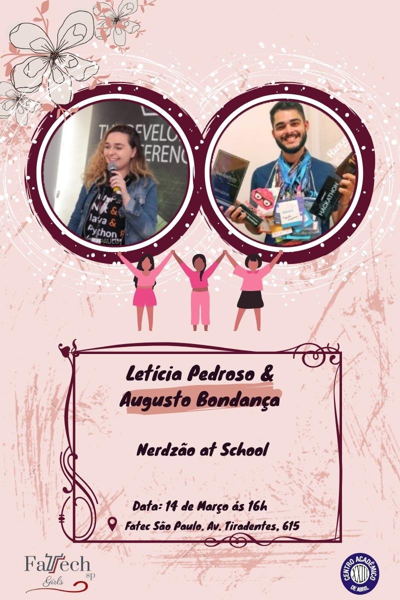 ONerdzao's tweet photo. NerdZão at School especial na Fatec São Paulo!
Nesta edição, teremos @pedrososleticia e @AugustoBondanca , com apoio das @fatechgirls! 
Aguardamos vocês dia 14/03, às 19h
 Não deixe de se inscrever! 
ATENÇÃO: inscrições apenas pelo link do Eventbrite:

https://t.co/uUk1Wh74A5 https://t.co/EoP6u4Cizq