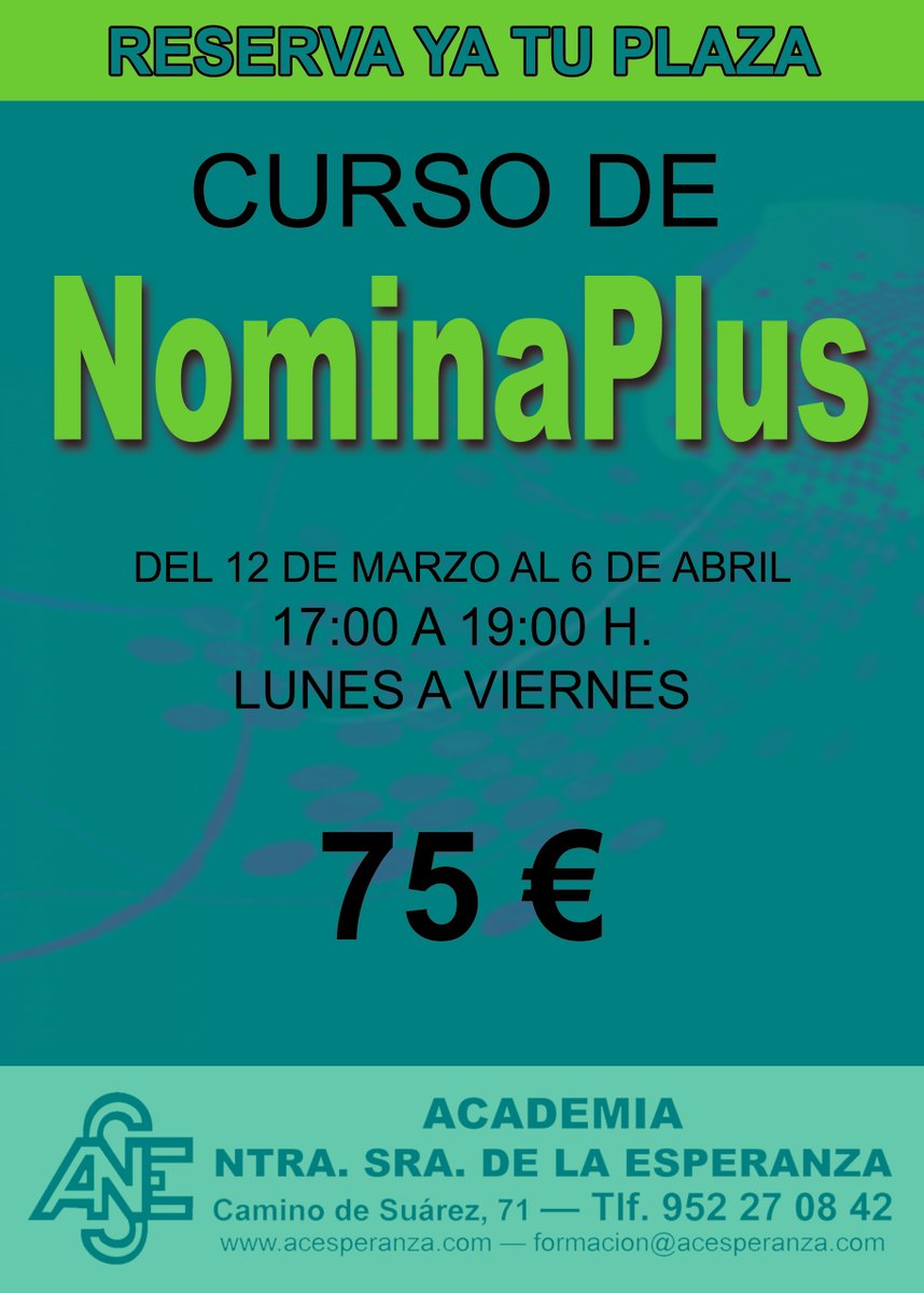 Mañana empezamos el curso de Nominaplus, para saber gestionar las nóminas desde una aplicación informática. ¡Todavía hay plazas!  #nominaplus #acesperanza