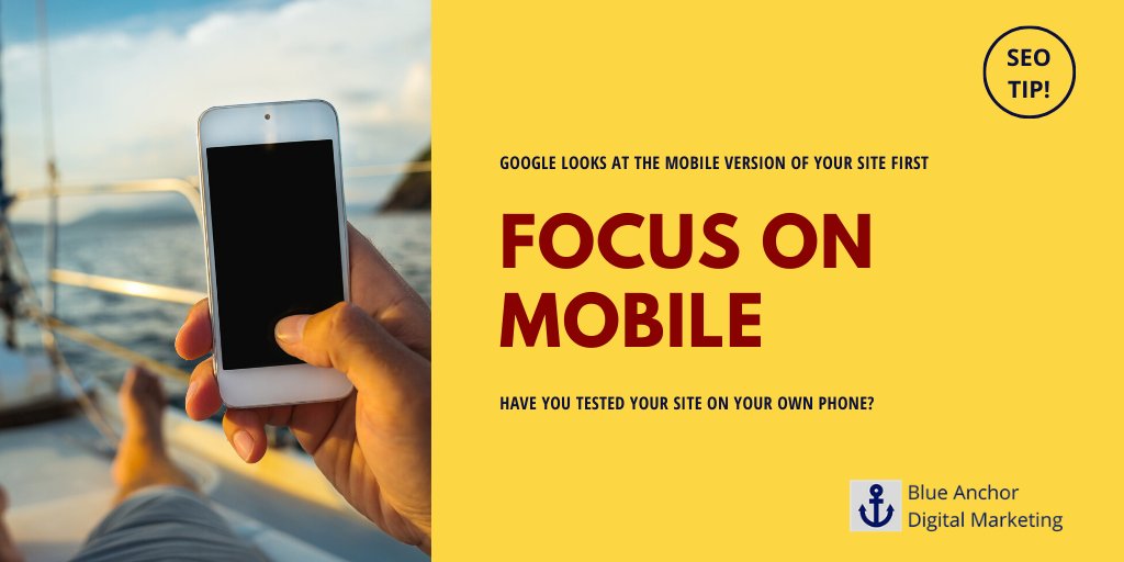 Your website should look good on any screen size. Check your site on your computer and phone so you don't lose visitors due to poor formatting. #BlueAnchorSEO #mobilefriendly #WednesdayWisdom