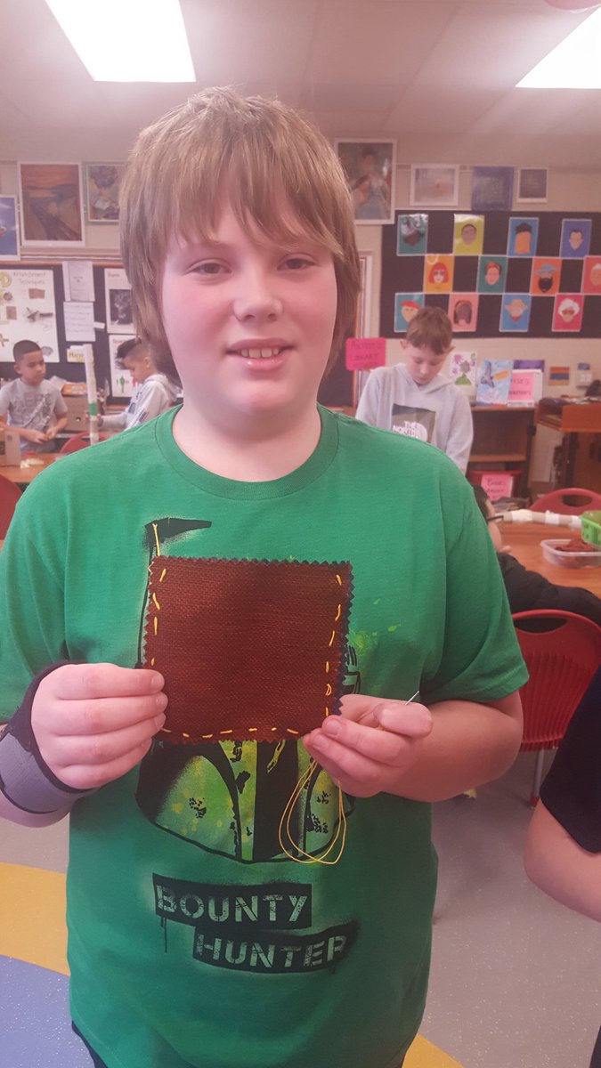Sewing success! 4th and 5th grade students are learning simple hand stitching techniques as we open the fabric center in art class this week. <a href="/PequeaElem/">Pequea Elementary</a> <a href="/pennmanor/">Penn Manor SD</a>