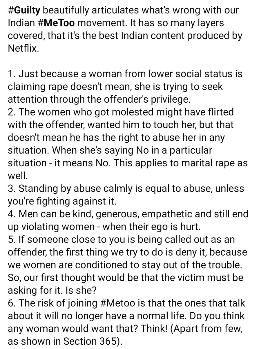 cinemapilla's tweet photo. Guilty beautifully articulates what's wrong with our Indian #MeToo movement. Kiara is one of the finest actresses I have seen, recently. Her performance as Nanki shows her versatility and her honesty towards her profession. 

#GuiltyonNetflix
#Guilty #GuiltyReview https://t.co/c7AsmAHjvw