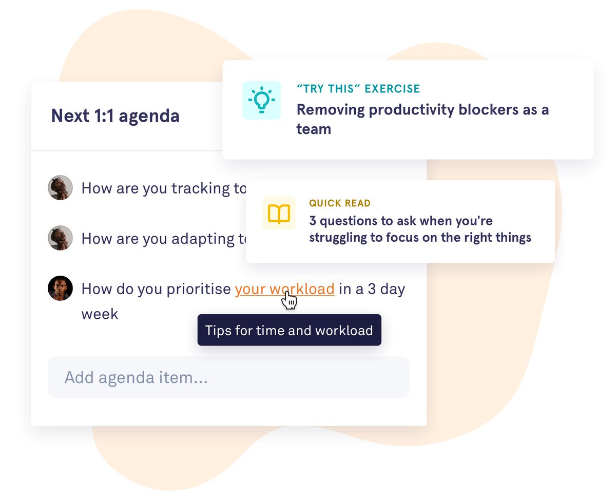 Saberr's tweet image. Have you seen #CoachBot&apos;s new Smart Tips tool? 
When you add an item into your 1:1 agenda, CoachBot will pick up relevant keywords and suggest useful content from our library to help with that topic. Get in touch to see more hq@saberr.com

#HRtech #1to1 #BetterMeetings
