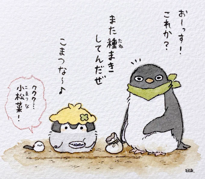 アデリー畑(春)
「コマツナ」

アデリーさんは今年も野菜を育てているようです。
畑の様子はこのアカウントのヘッダーにて更新してまいりますので、たまにチェックしてみてください☀️(朝昼夕夜で変化します) 